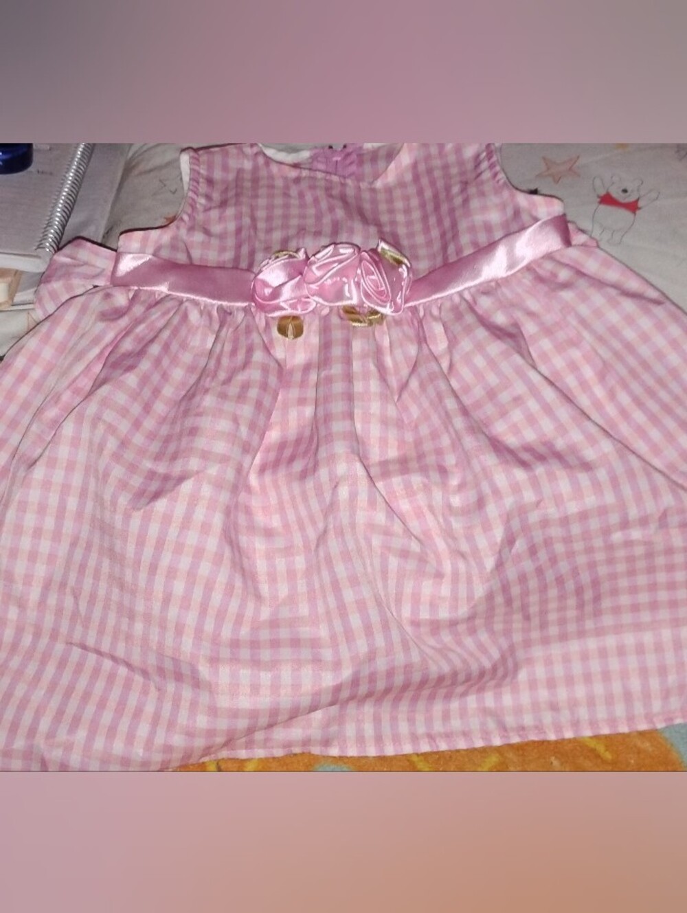 Baby/Infant Girls Pink Gingham Rosette Waist Plaid Formal Dress
